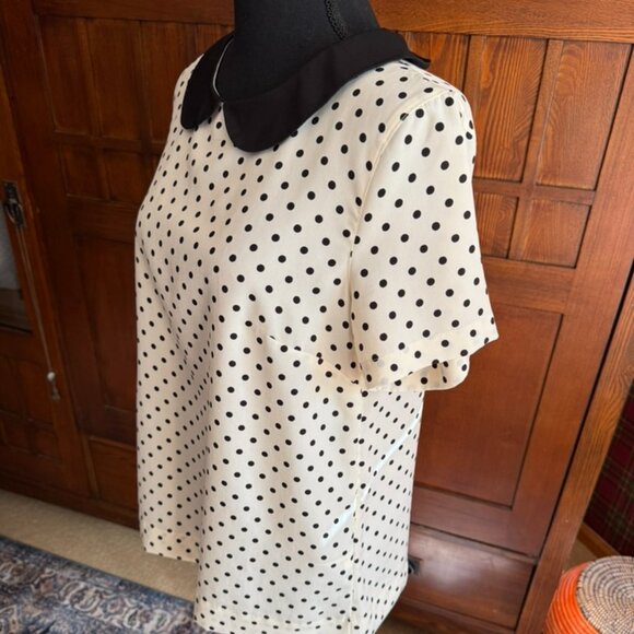 Merona Black and Cream Polka Dot Short Sleeve Blouse - Picture 2 of 7